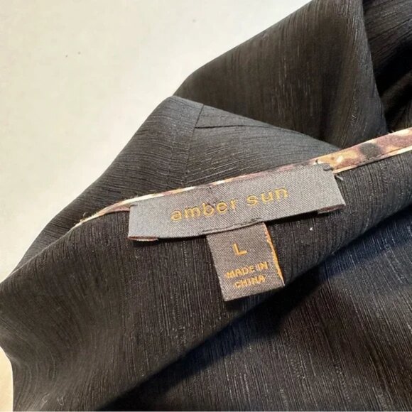 Amber Sun Silk Jacket Black Brown Print Reversible Button Front, Size L - Picture 11 of 15